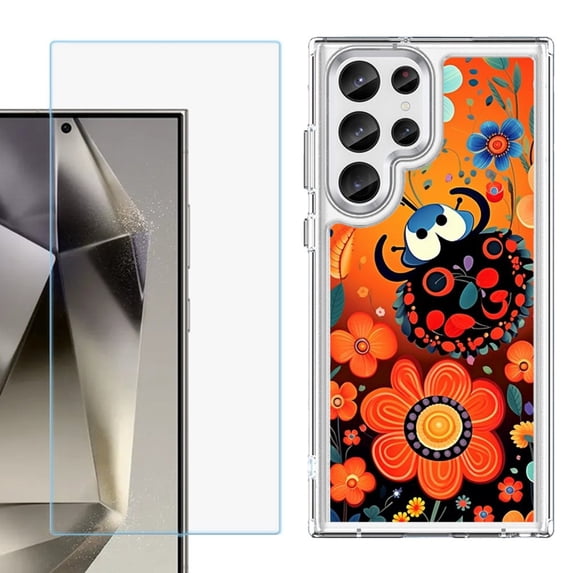 Phone Case for Samsung Galaxy S26 Ultra, with Screen Protector, by OneToughShield - Ladybug Flower