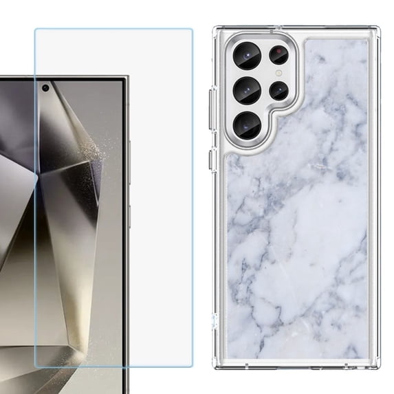 Phone Case for Samsung Galaxy S26 Ultra, with Screen Protector, by OneToughShield - Marble / Clouds