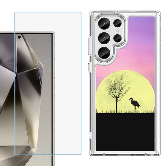 Phone Case for Samsung Galaxy S26 Ultra, with Screen Protector, by OneToughShield - Moonlight Flamingo