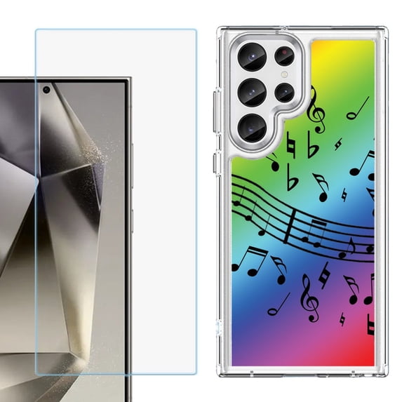 Phone Case for Samsung Galaxy S26 Ultra, with Screen Protector, by OneToughShield - Music Notes / Rainbow