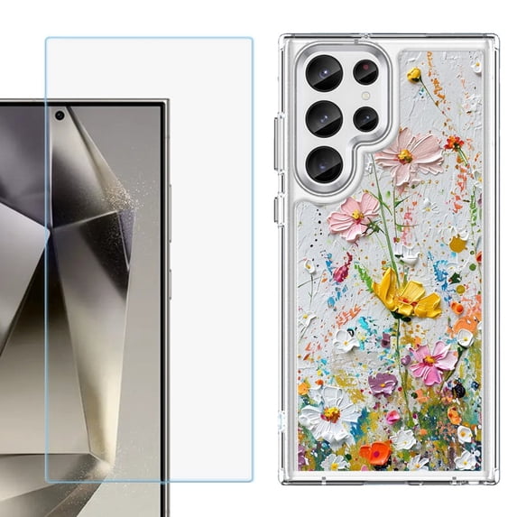 Phone Case for Samsung Galaxy S26 Ultra, with Screen Protector, by OneToughShield - Pastel Flowers