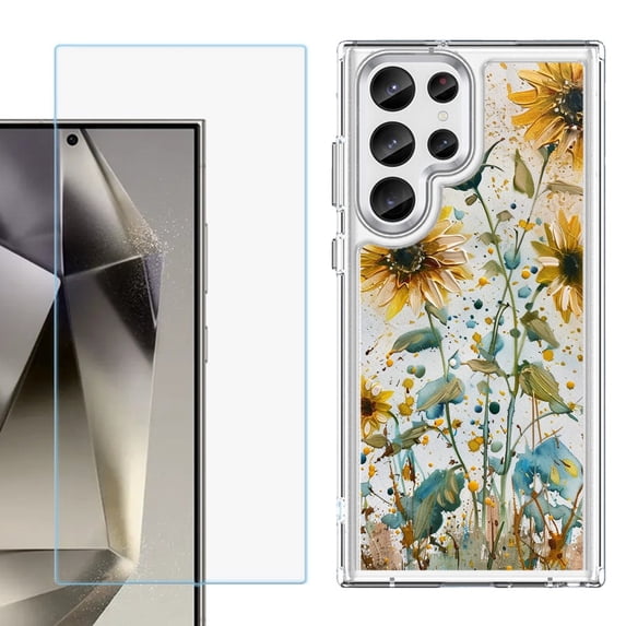 Phone Case for Samsung Galaxy S26 Ultra, with Screen Protector, by OneToughShield - Pastel Sunflowers