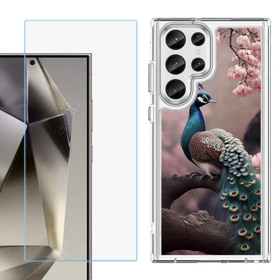 Phone Case for Samsung Galaxy S26 Ultra, with Screen Protector, by OneToughShield - Peacock Flower