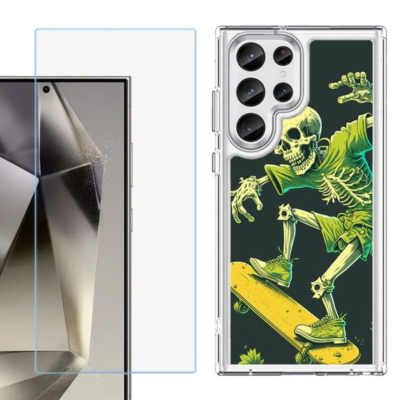 Phone Case for Samsung Galaxy S26 Ultra, with Screen Protector, by OneToughShield - Skeleton Skater
