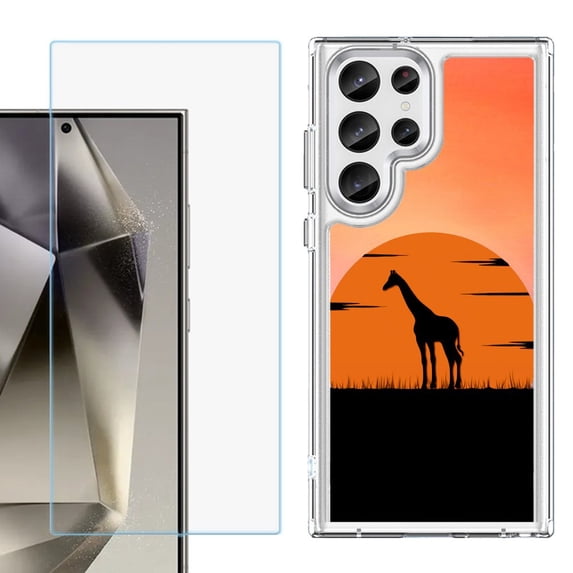 Phone Case for Samsung Galaxy S26 Ultra, with Screen Protector, by OneToughShield - Sunset Giraffe
