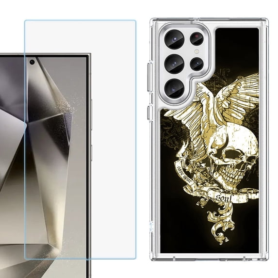 Phone Case for Samsung Galaxy S26 Ultra, with Screen Protector, by OneToughShield - Wing Skull
