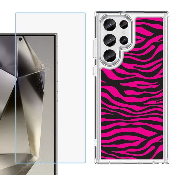 Phone Case for Samsung Galaxy S26 Ultra, with Screen Protector, by OneToughShield - Zebra Pink