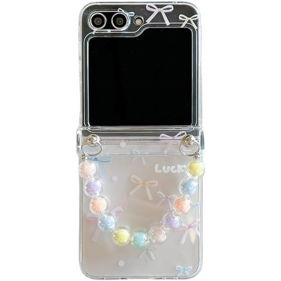 Phone Case for Samsung Galaxy Z Flip 6,Clear Folding Protective Phone Shell,Shockproof Anti-Fall Phone Cover with Chain (Bow)