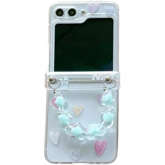 Phone Case for Samsung Galaxy Z Flip 6,Clear Folding Protective Phone Shell,Shockproof Anti-Fall Phone Cover with Chain (Heart)