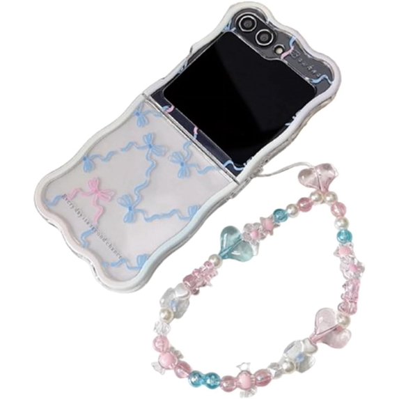 Phone Case for Samsung Galaxy Z Flip 6,Cute Bow Pattern Shockproof Protective Folding Phone Shell,Cover for Boys Girly (with Chain)