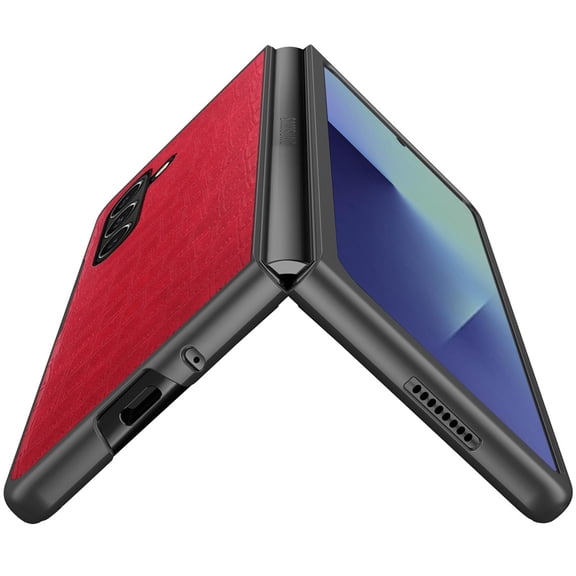 Phone Case for Samsung Galaxy Z Fold 8 Ultra Premium PU Vegan Leather Hard Shell Snap On Slim Fit Hybrid Protective Reinforced Design Cover Red
