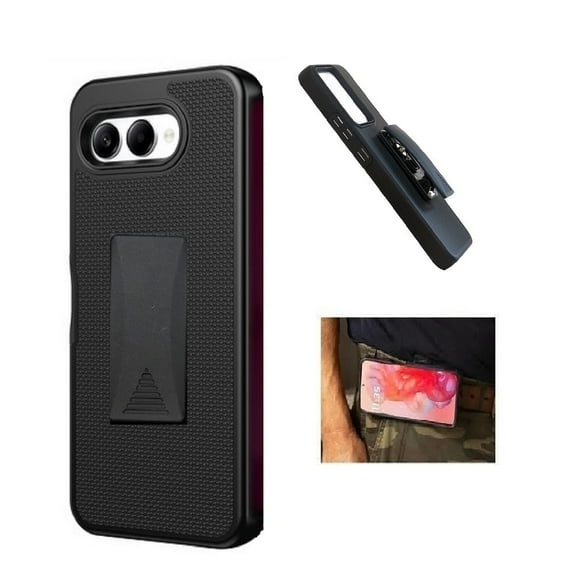 Phone Case for T-Mobile REVVL 8 5G, Black Dual Layer Shockproof 360-Degree Rotating Belt Clip Case Cover with Kickstand