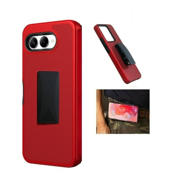 Phone Case for T-Mobile REVVL 8 5G, Red Dual Layer Shockproof 360-Degree Rotating Belt Clip Case Cover with Kickstand