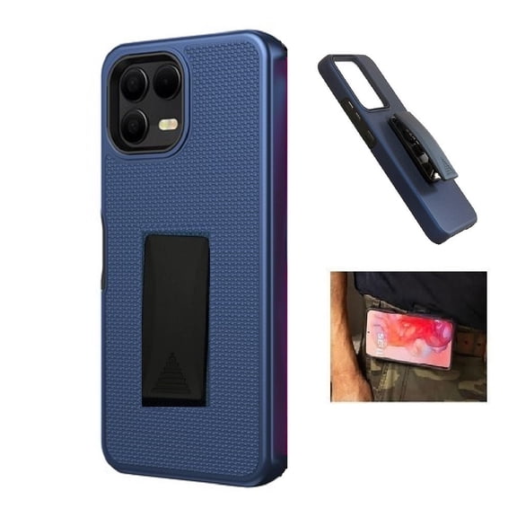 Phone Case for T-Mobile REVVL 8 Pro 5G, Blue Dual Layer Shockproof 360-Degree Rotating Belt Clip Case Cover with Kickstand