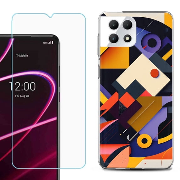 Phone Case for T-Mobile Revvl 7 5G, Shockproof Case Cover with Tempered Glass Screen Protector, by OneToughShield - Abstract Art