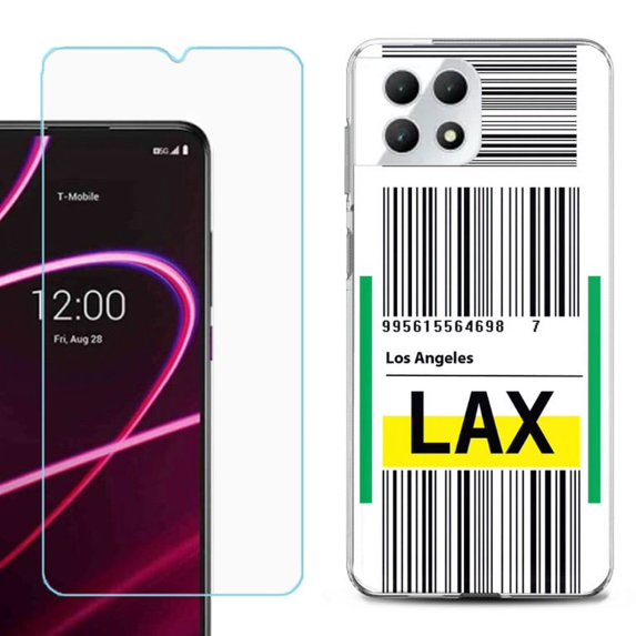 Phone Case for T-Mobile Revvl 7 5G, Shockproof Case Cover with Tempered Glass Screen Protector, by OneToughShield - Airport Tag / Los Angeles