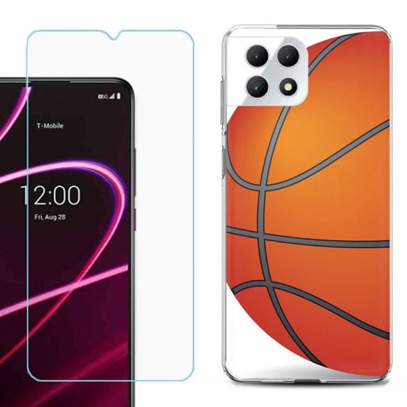 Phone Case for T-Mobile Revvl 7 5G, Shockproof Case Cover with Tempered Glass Screen Protector, by OneToughShield - Basketball