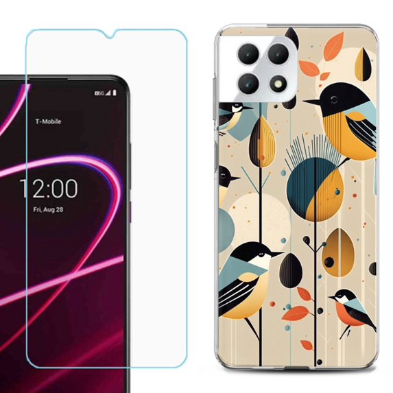 Phone Case for T-Mobile Revvl 7 5G, Shockproof Case Cover with Tempered Glass Screen Protector, by OneToughShield - Bird Cardinal