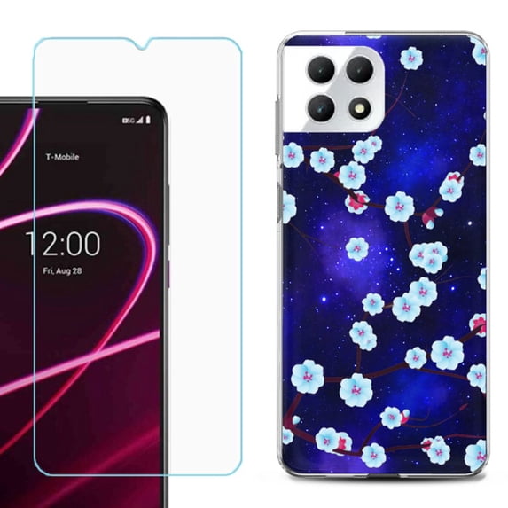 Phone Case for T-Mobile Revvl 7 5G, Shockproof Case Cover with Tempered Glass Screen Protector, by OneToughShield - Blossom Stars