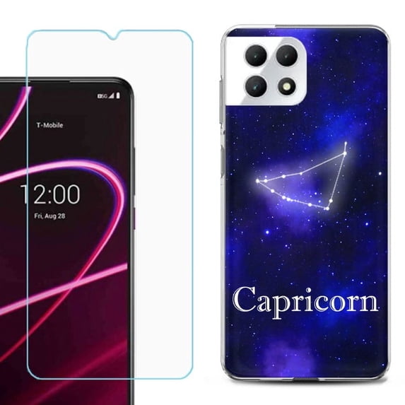 Phone Case for T-Mobile Revvl 7 5G, Shockproof Case Cover with Tempered Glass Screen Protector, by OneToughShield - Capricorn