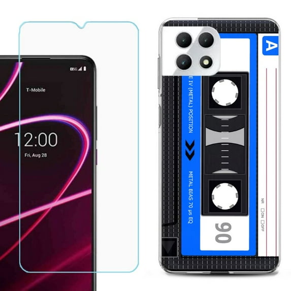Phone Case for T-Mobile Revvl 7 5G, Shockproof Case Cover with Tempered Glass Screen Protector, by OneToughShield - Cassette Blue