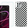 thumbnail image 1 of Phone Case for T-Mobile Revvl 7 5G, Shockproof Case Cover with Tempered Glass Screen Protector, by OneToughShield - Checker B/W, 1 of 1