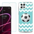 thumbnail image 1 of Phone Case for T-Mobile Revvl 7 5G, Shockproof Case Cover with Tempered Glass Screen Protector, by OneToughShield - Chevron/Soccer, 1 of 1