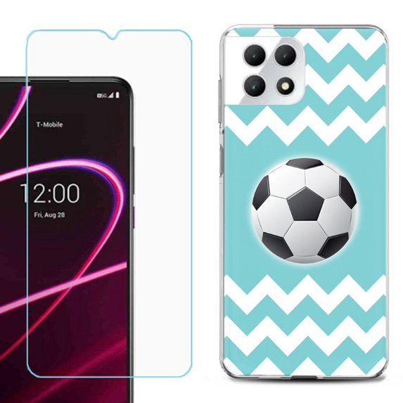 Phone Case for T-Mobile Revvl 7 5G, Shockproof Case Cover with Tempered Glass Screen Protector, by OneToughShield - Chevron/Soccer