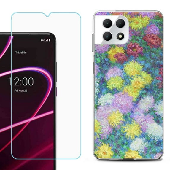 Phone Case for T-Mobile Revvl 7 5G, Shockproof Case Cover with Tempered Glass Screen Protector, by OneToughShield - Chrysanthemums