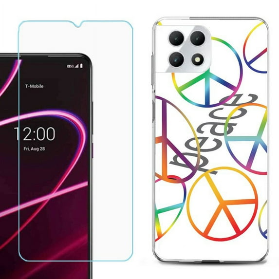 Phone Case for T-Mobile Revvl 7 5G, Shockproof Case Cover with Tempered Glass Screen Protector, by OneToughShield - Colorful Peace