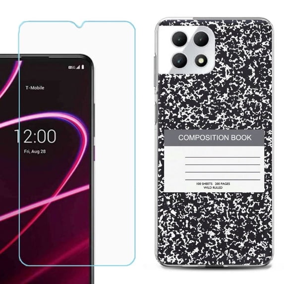 Phone Case for T-Mobile Revvl 7 5G, Shockproof Case Cover with Tempered Glass Screen Protector, by OneToughShield - Composition Book