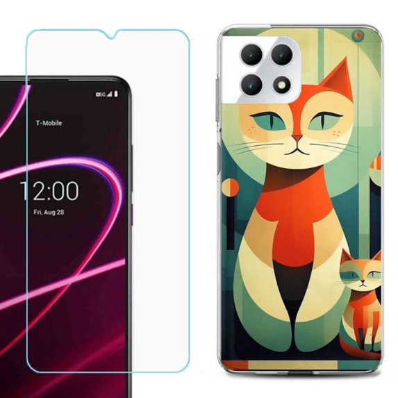 Phone Case for T-Mobile Revvl 7 5G, Shockproof Case Cover with Tempered Glass Screen Protector, by OneToughShield - Cute Cats
