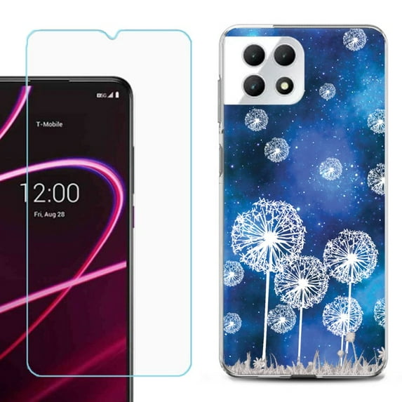 Phone Case for T-Mobile Revvl 7 5G, Shockproof Case Cover with Tempered Glass Screen Protector, by OneToughShield - Dandelion Stars