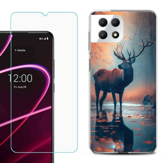 Phone Case for T-Mobile Revvl 7 5G, Shockproof Case Cover with Tempered Glass Screen Protector, by OneToughShield - Deer Autumn