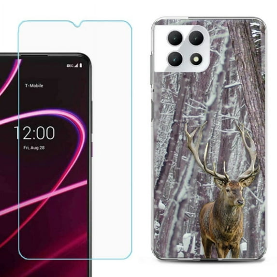 Phone Case for T-Mobile Revvl 7 5G, Shockproof Case Cover with Tempered Glass Screen Protector, by OneToughShield - Deer/Snow/Camo