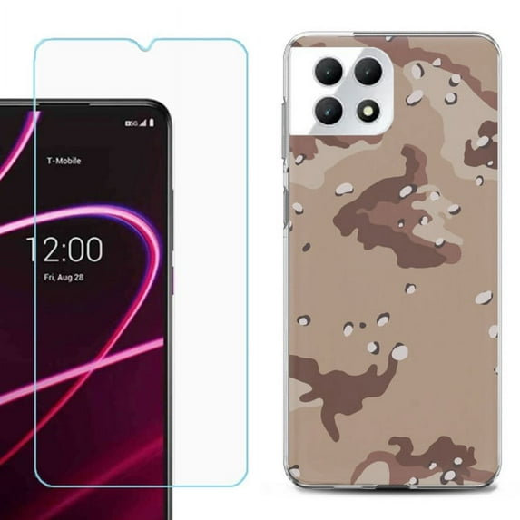Phone Case for T-Mobile Revvl 7 5G, Shockproof Case Cover with Tempered Glass Screen Protector, by OneToughShield - Desert Camo