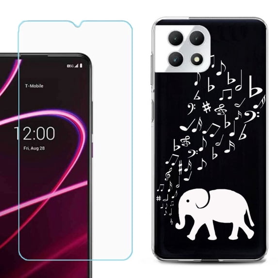 Phone Case for T-Mobile Revvl 7 5G, Shockproof Case Cover with Tempered Glass Screen Protector, by OneToughShield - Elephant Music