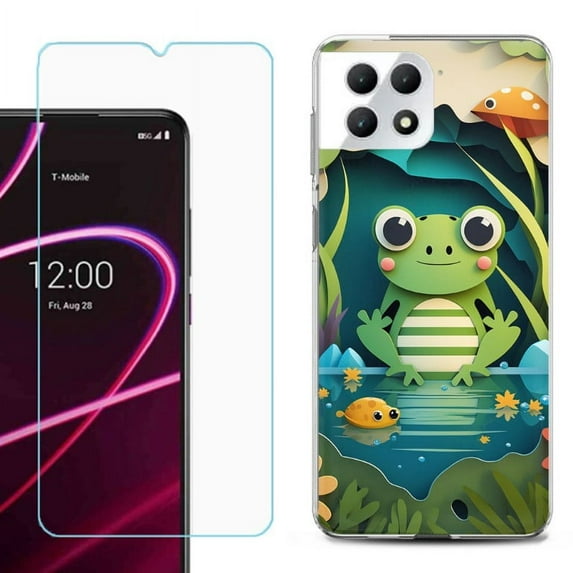 Phone Case for T-Mobile Revvl 7 5G, Shockproof Case Cover with Tempered Glass Screen Protector, by OneToughShield - Frog Craft