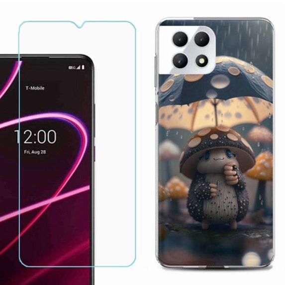 Phone Case for T-Mobile Revvl 7 5G, Shockproof Case Cover with Tempered Glass Screen Protector, by OneToughShield - Frog n Mushroom