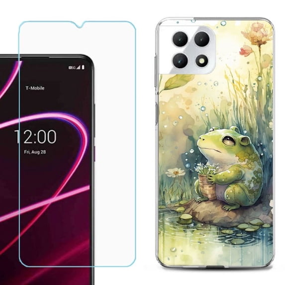 Phone Case for T-Mobile Revvl 7 5G, Shockproof Case Cover with Tempered Glass Screen Protector, by OneToughShield - Frog