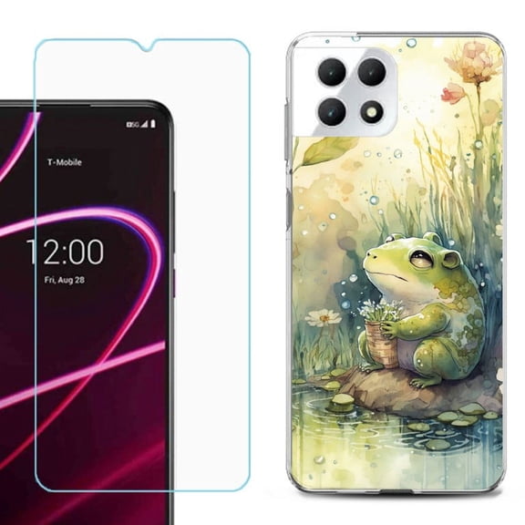 Phone Case for T-Mobile Revvl 7 5G, Shockproof Case Cover with Tempered Glass Screen Protector, by OneToughShield - Frog