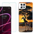 thumbnail image 1 of Phone Case for T-Mobile Revvl 7 5G, Shockproof Case Cover with Tempered Glass Screen Protector, by OneToughShield - Giraffe Sunset, 1 of 1