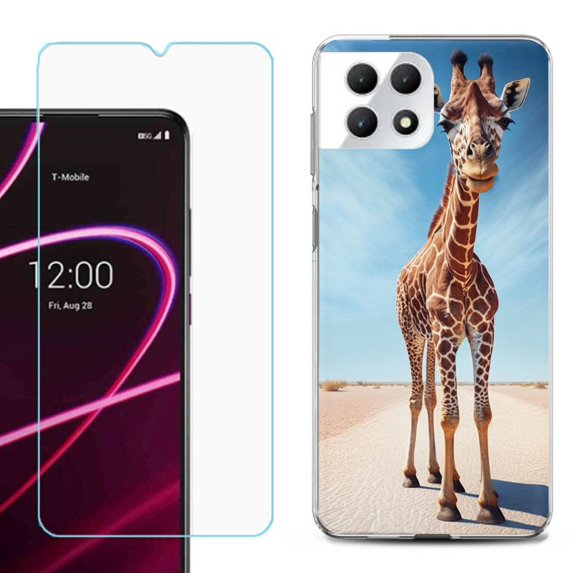 Phone Case for T-Mobile Revvl 7 5G, Shockproof Case Cover with Tempered Glass Screen Protector, by OneToughShield - Giraffe
