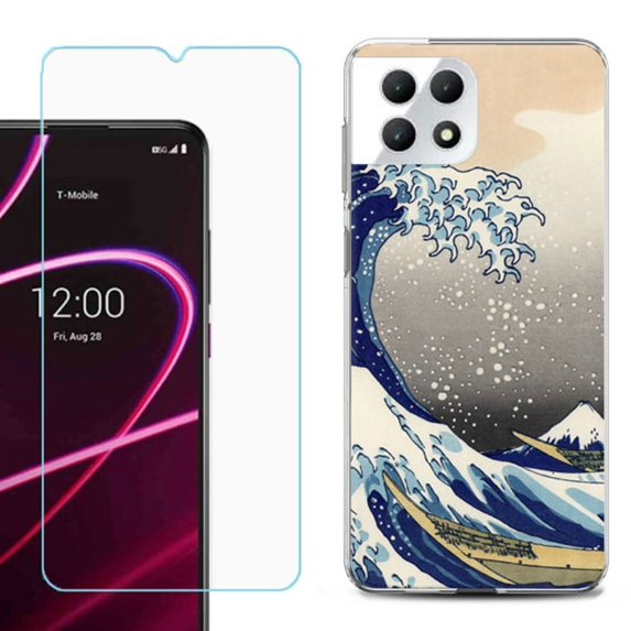 Phone Case for T-Mobile Revvl 7 5G, Shockproof Case Cover with Tempered Glass Screen Protector, by OneToughShield - Great Wave