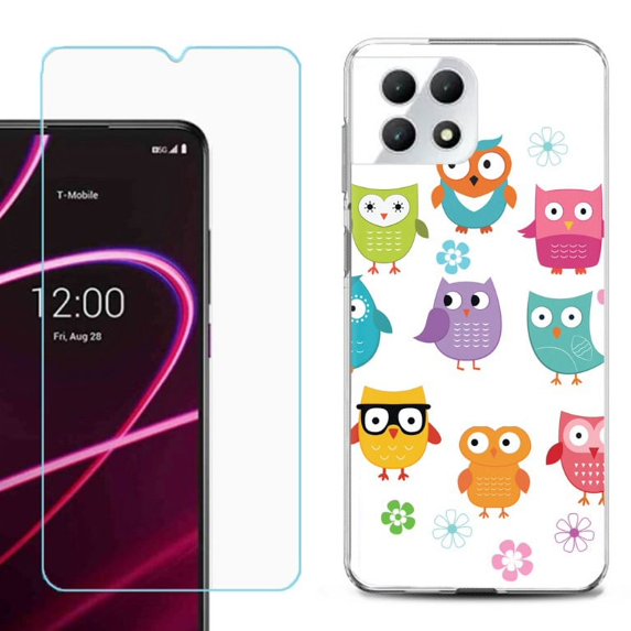 Phone Case for T-Mobile Revvl 7 5G, Shockproof Case Cover with Tempered Glass Screen Protector, by OneToughShield - Happy Owl