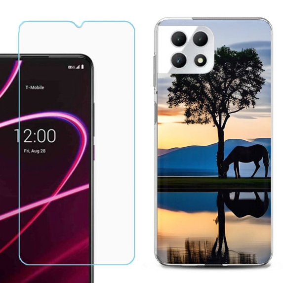 Phone Case for T-Mobile Revvl 7 5G, Shockproof Case Cover with Tempered Glass Screen Protector, by OneToughShield - Horse Tree