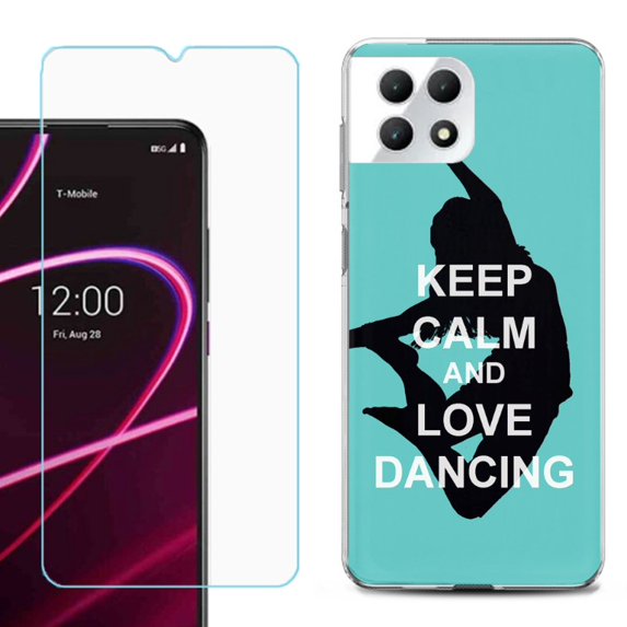 Phone Case for T-Mobile Revvl 7 5G, Shockproof Case Cover with Tempered Glass Screen Protector, by OneToughShield - Keep Calm / Dancing