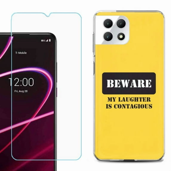 Phone Case for T-Mobile Revvl 7 5G, Shockproof Case Cover with Tempered Glass Screen Protector, by OneToughShield - Laughter