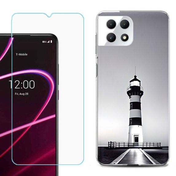 Phone Case for T-Mobile Revvl 7 5G, Shockproof Case Cover with Tempered Glass Screen Protector, by OneToughShield - Lighthouse