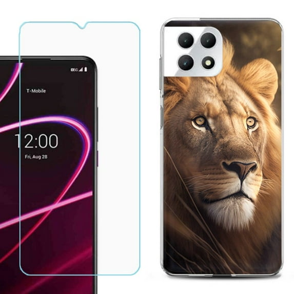 Phone Case for T-Mobile Revvl 7 5G, Shockproof Case Cover with Tempered Glass Screen Protector, by OneToughShield - Lion
